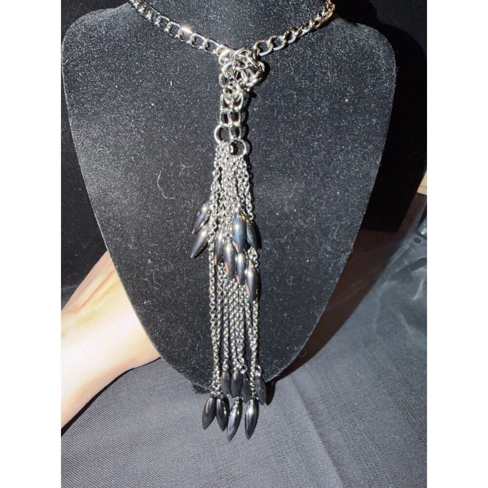 Vintage tassel pendant necklace long silver-tone chain with a cascading tassels